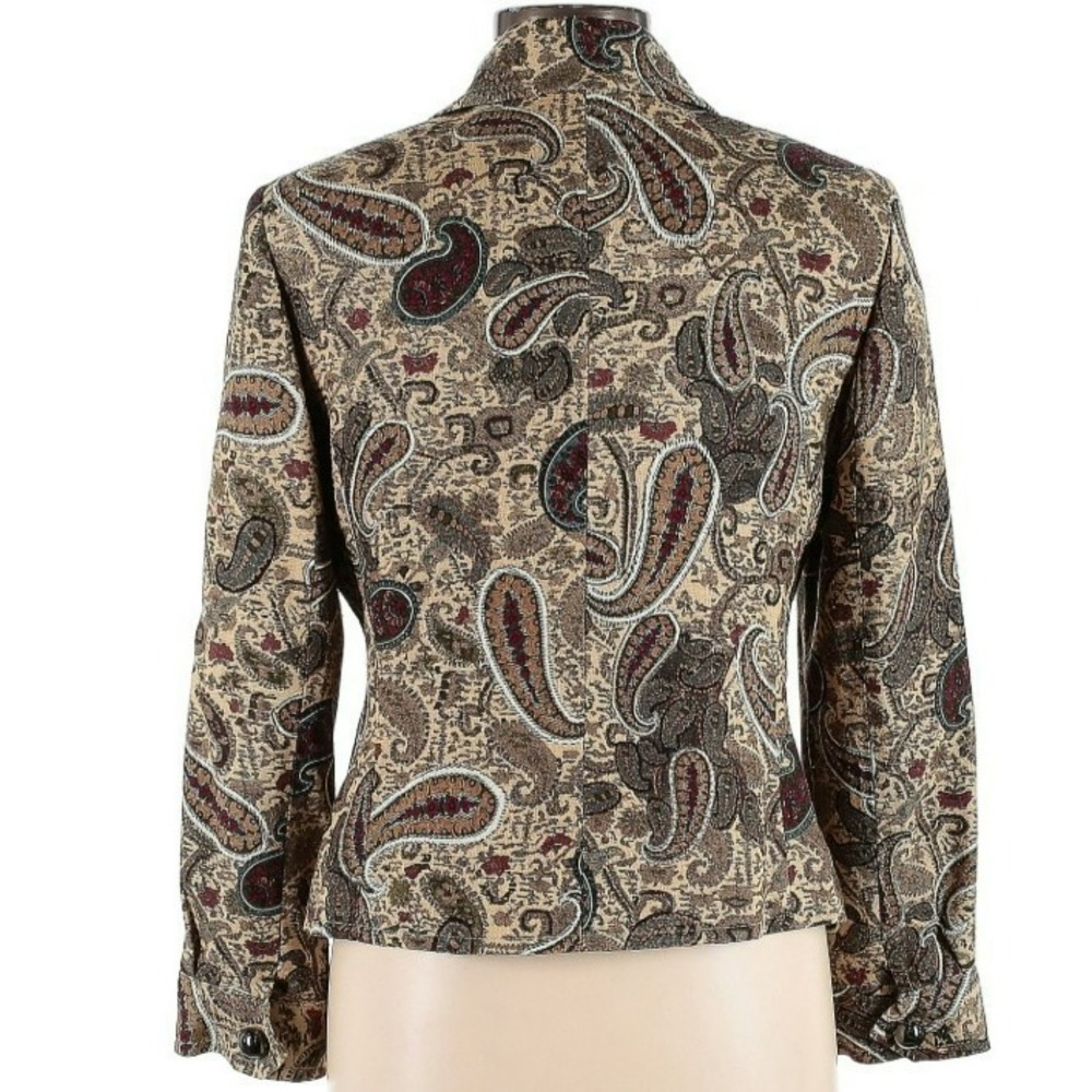 Doncaster Collection Silk Paisley Blazer S/M | 100% Silk | Beige Multi - Picture 3 of 4